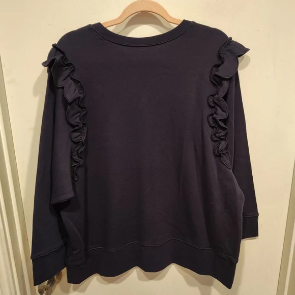 Kate Spade New York Women's Navy Ruffle Detail Graphic Logo Sweatshirt Sz XXL - Picture 5 of 6